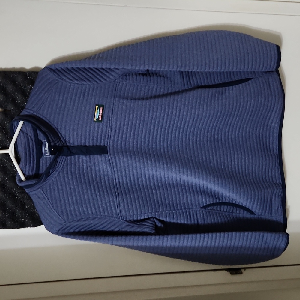L.L. Bean Blue 1/4 Button Down Airlight Knit Pullover Sweater